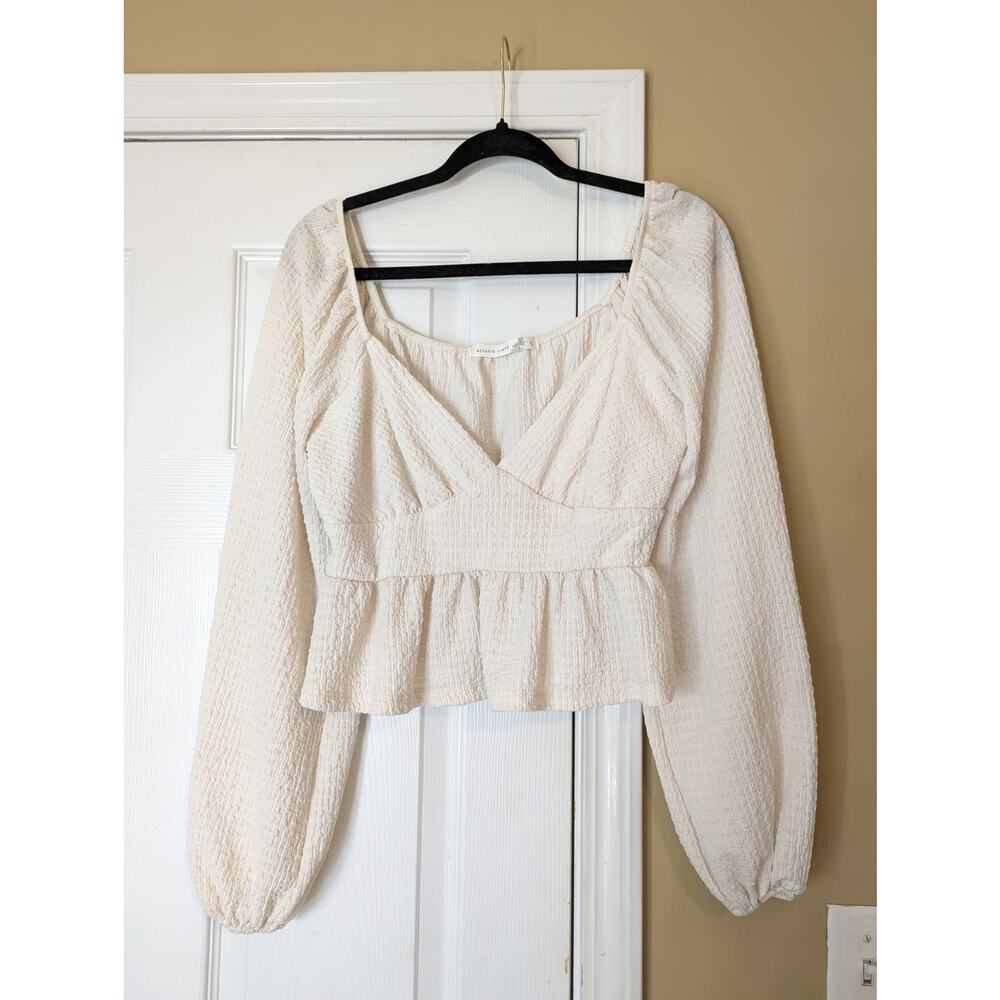 Altar'd State Peasant Crop Top Puff Sleeve Size Large Cream Cottagecore Blouse